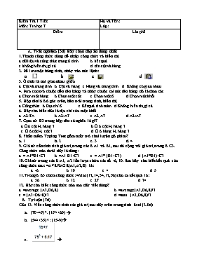 Đề kiểm tra 1 tiết môn Tin học Lớp 7